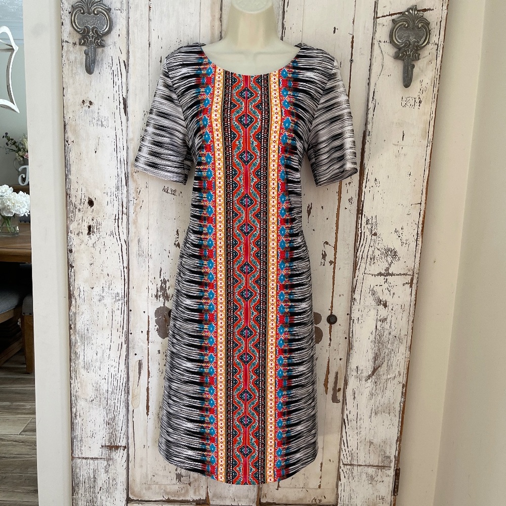 FIfth & Park Size 10 Woman's Black White Yellow Orang Blue Career Business Dress